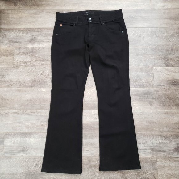 Y2k Hudson Black Curvy Flare Flap Pocket Low Rise Jeans 32 Bootcut - Picture 1 of 10